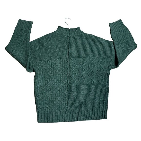Vintage American Eagle Men's L Green Patchwork Cable Knit Sweater Mock Neck - Picture 1 of 9